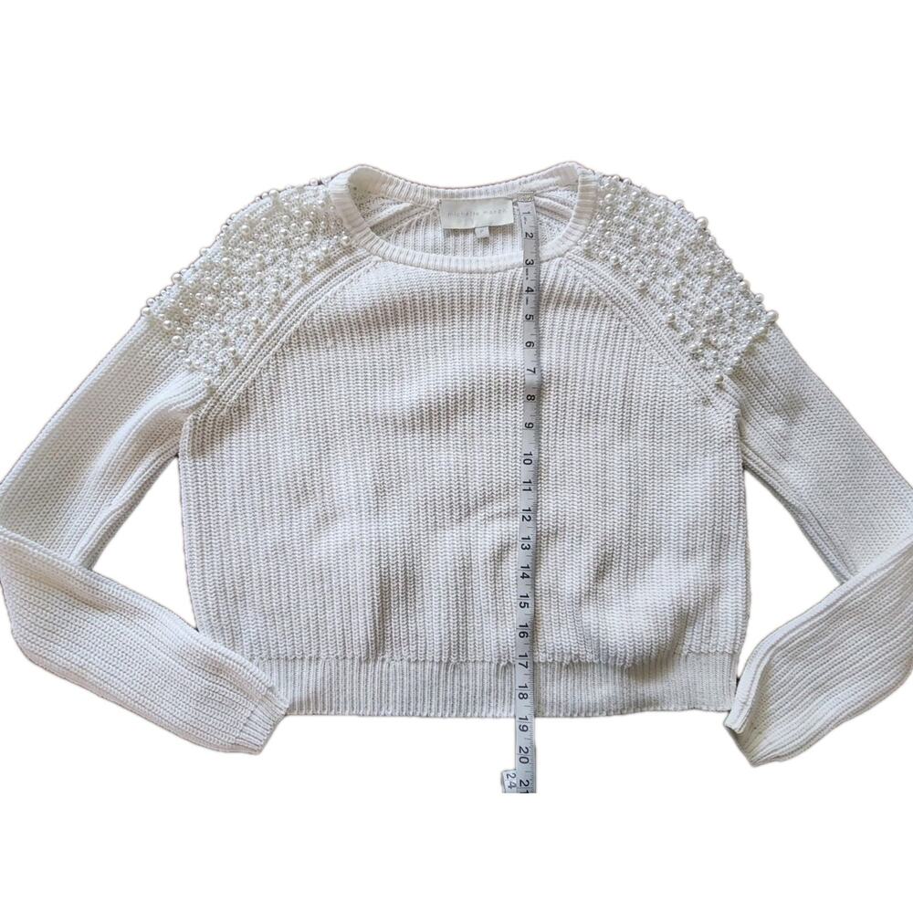Michelle Mason White Pearl Embellished Long Sleeve Cotton Knit Sweater Size P - Picture 9 of 9